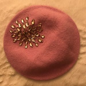NWOT Dusty Rose Beret with Rhinestones